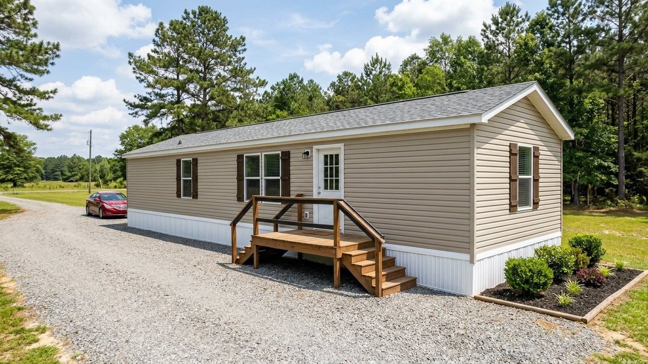 Refurbished 2020 3-bedroom single-wide mobile home with wooden front deck