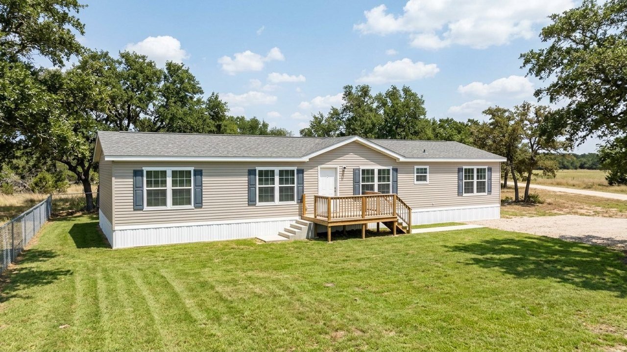 2023 repo double wide home for sale, 4 bed single-story manufactured home with front deck