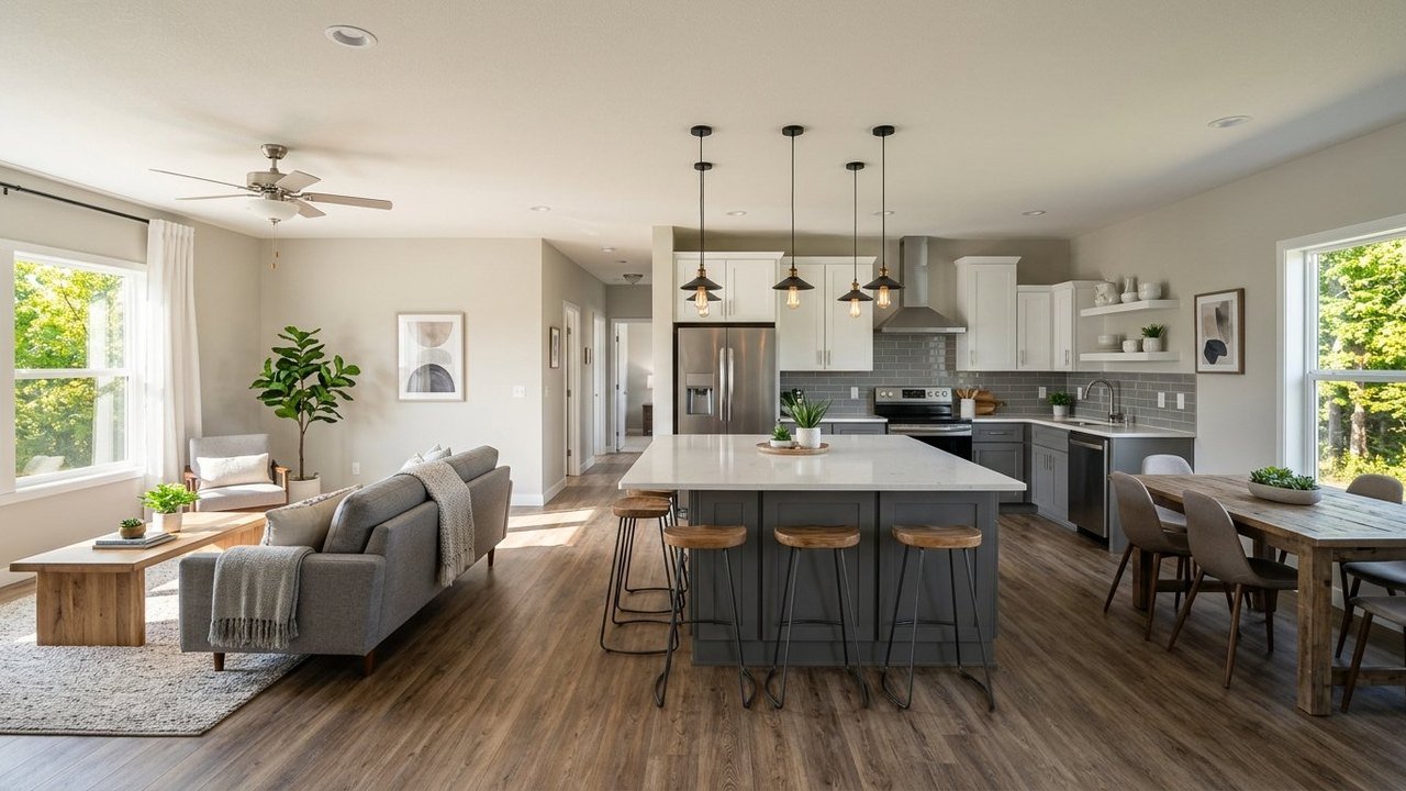 4 bedroom 2 bath manufactured home kitchen with island and stainless appliances