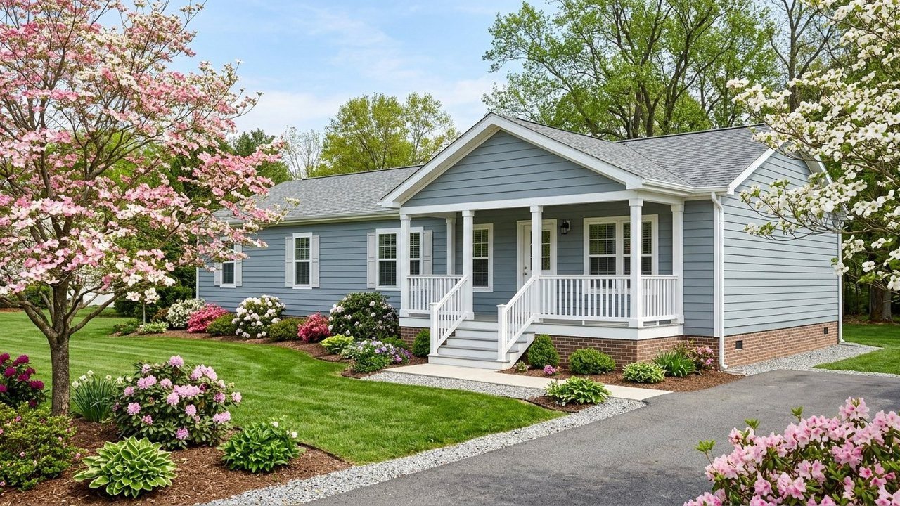 Spacious 4-bed manufactured dream home with 2,496 sq ft and white front porch