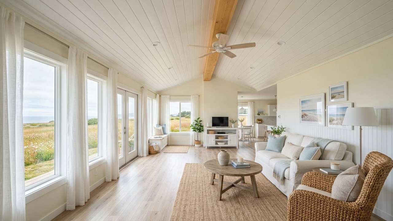 Harbor Cottage by Champion Homes 2 bed 2 bath home vaulted ceiling living room interior