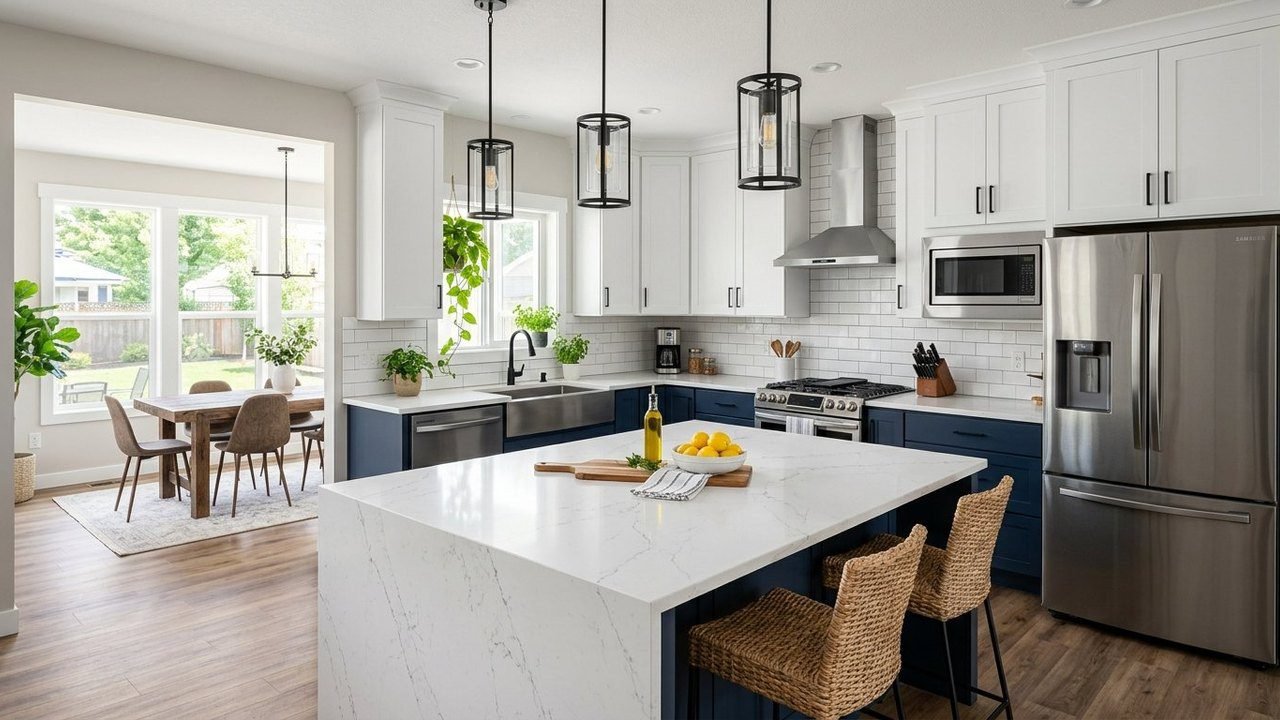 Monty manufactured home chef's kitchen with quartz island and luxury finishes