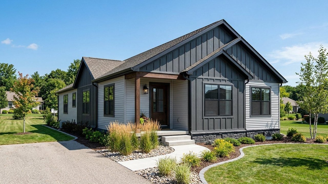 The Hamilton Fremont modern 3-bedroom manufactured home with two-tone gray siding