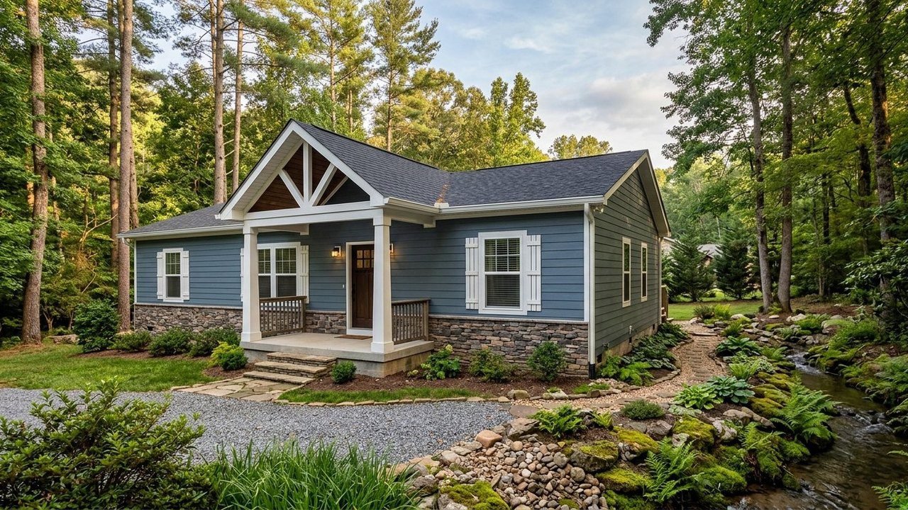 The Kinlock Falls 4-bedroom double-wide manufactured home on a wooded lot