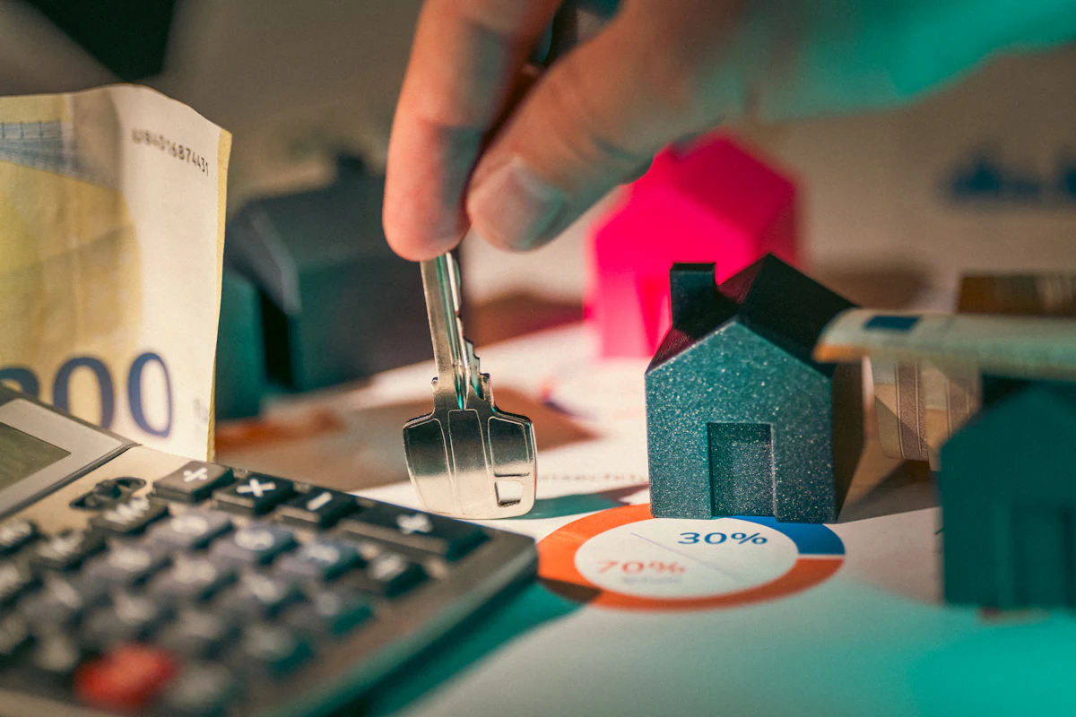 House keys and calculator for estimating mobile home cost